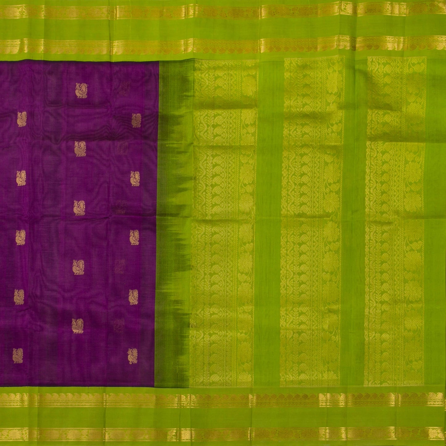 Purple And Green Kanchi Silk Cotton Saree For Festive Wear VP SC 166