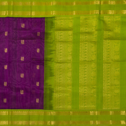 Purple And Green Kanchi Silk Cotton Saree For Festive Wear VP SC 166