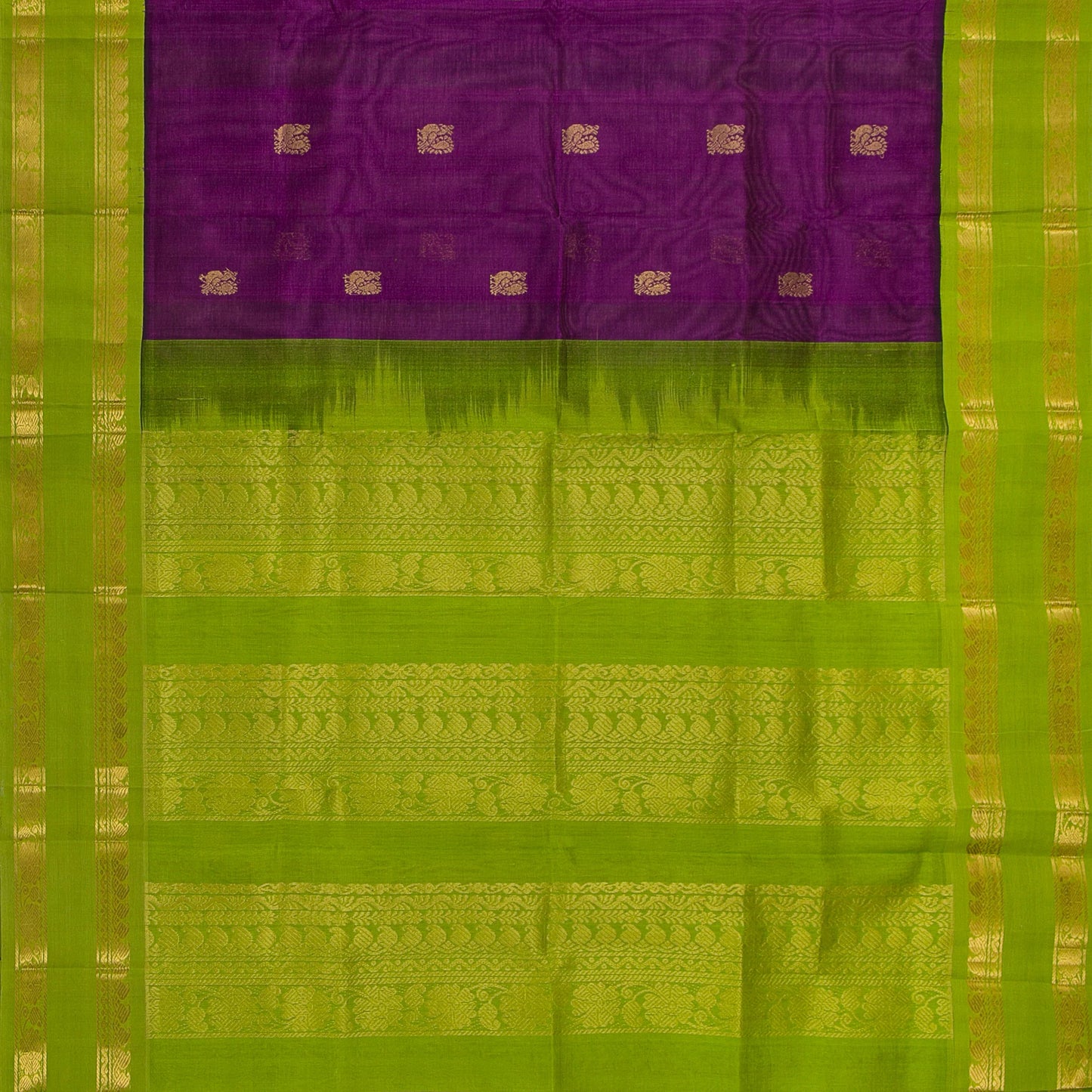 Purple And Green Kanchi Silk Cotton Saree For Festive Wear VP SC 166