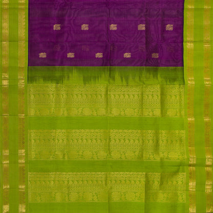 Purple And Green Kanchi Silk Cotton Saree For Festive Wear VP SC 166