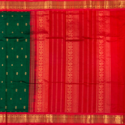 Green And Red Kanchi Silk Cotton Saree With Chakram Annam Motifs For Festive Wear VP SC 161
