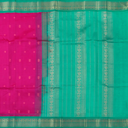 Magenta And Turquoise Green Kanchi Silk Cotton Saree With Annam Chakram Motifs For Festive Wear VP SC 160