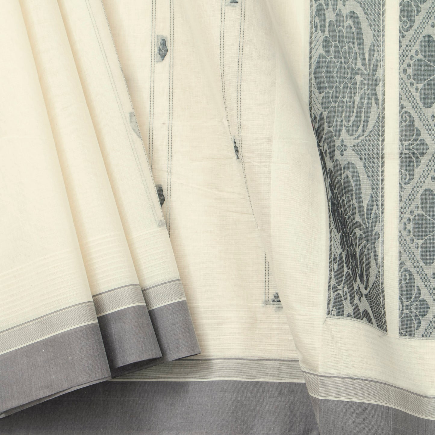 Off White Fancy Cotton Saree For Festive Wear PV MM FC 963
