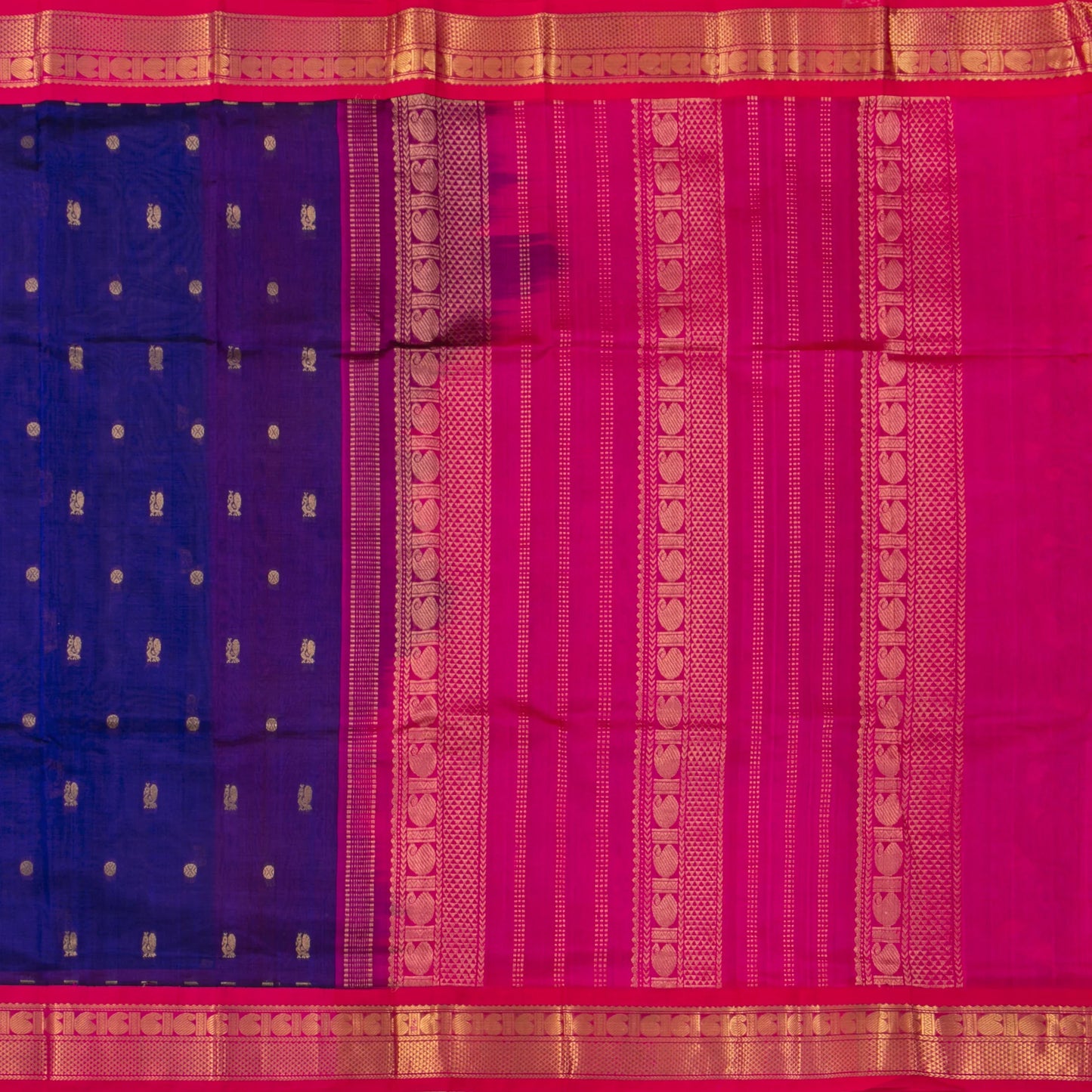 Blue And Pink Kanchi Silk Cotton Saree With Korvai Border For Festive Wear VP SC 163