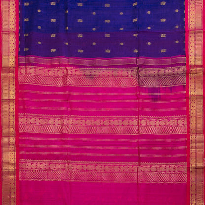 Blue And Pink Kanchi Silk Cotton Saree With Korvai Border For Festive Wear VP SC 163