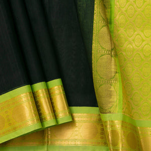 Black And Green Kanchi Silk Cotton Saree With Korvai Border For Office Wear VP SC 155