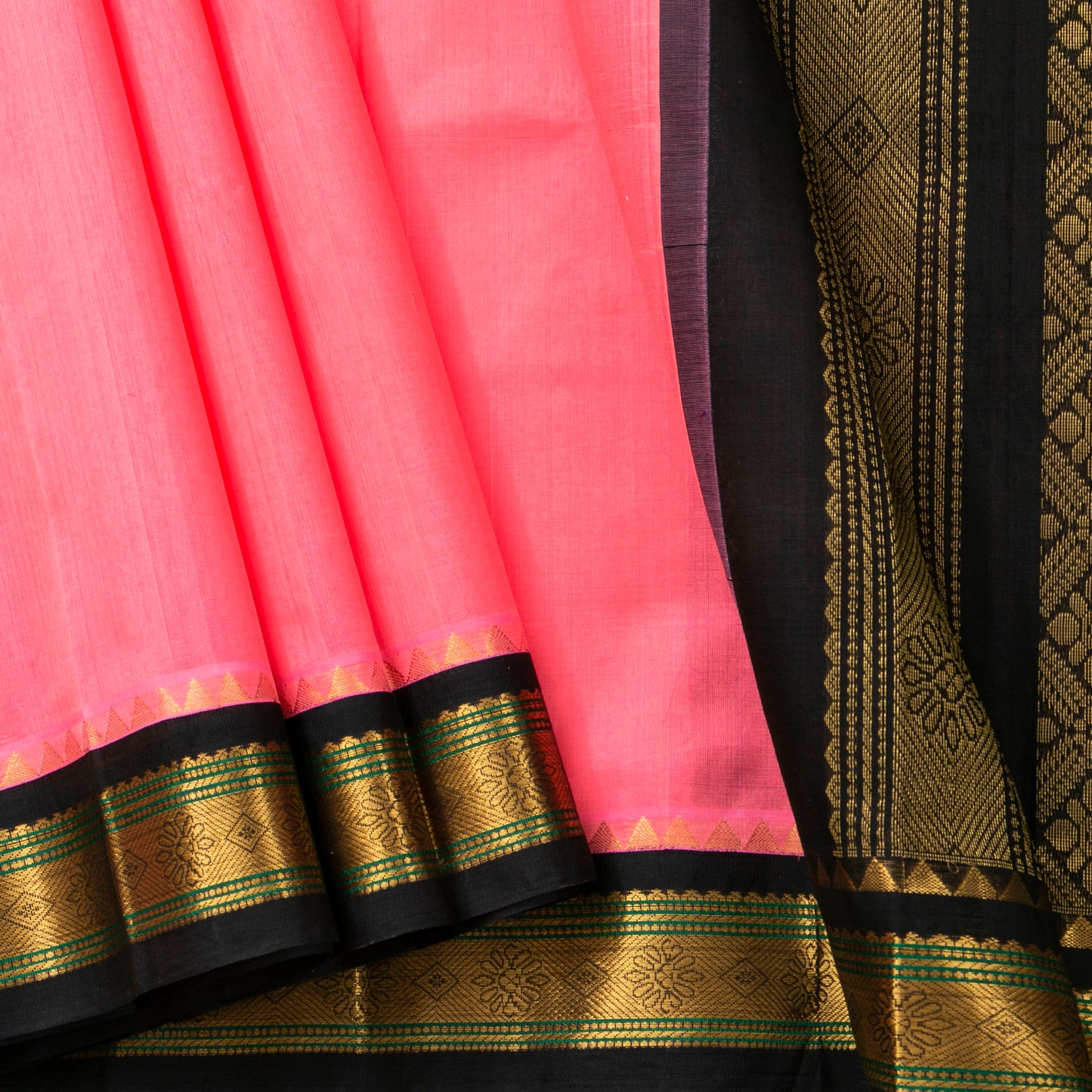 Pastel Pink And Black Kanchi Silk Cotton Saree For Festive Wear VP SC 148