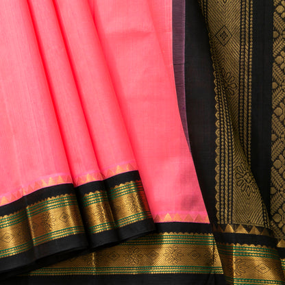 Pastel Pink And Black Kanchi Silk Cotton Saree For Festive Wear VP SC 148