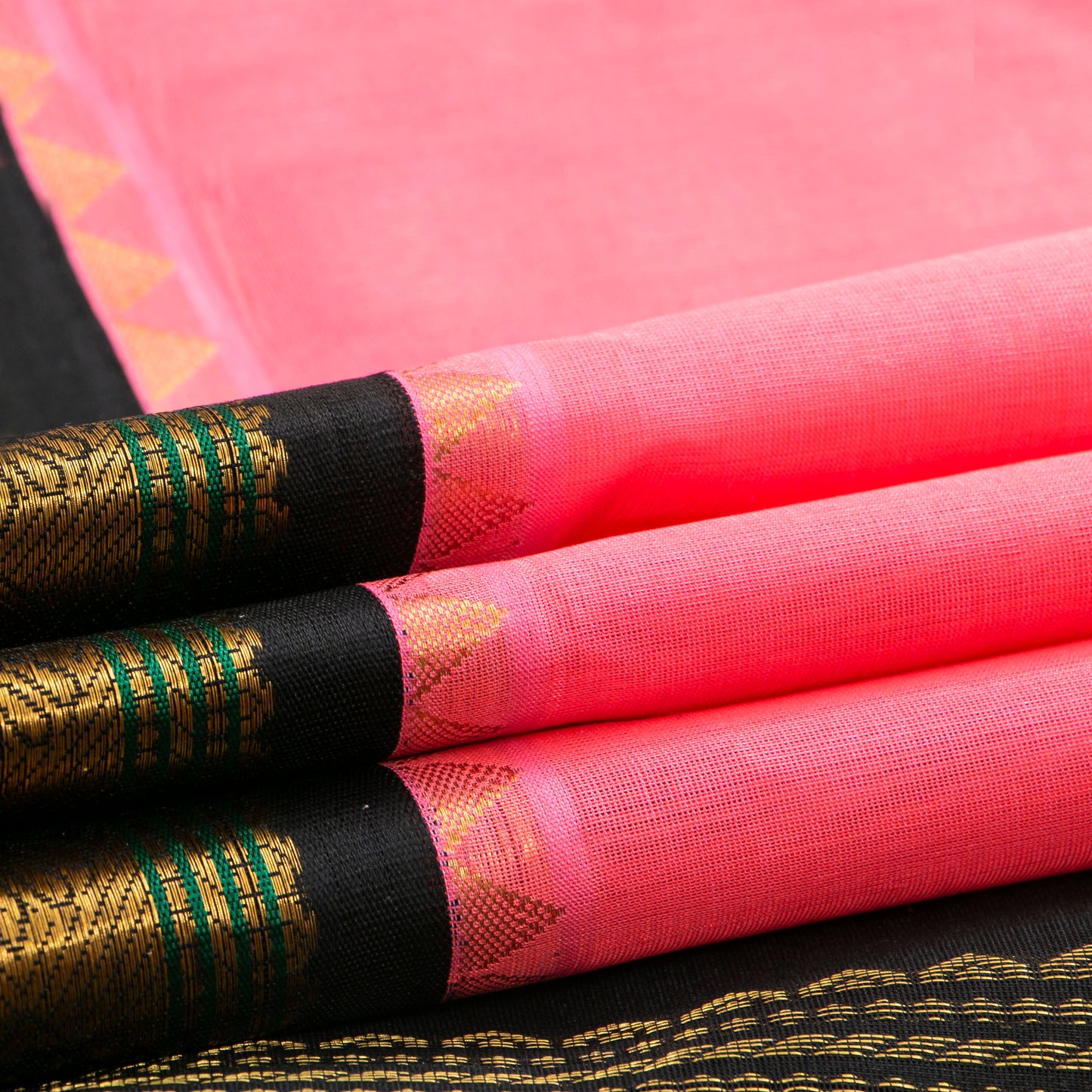 Pastel Pink And Black Kanchi Silk Cotton Saree For Festive Wear VP SC 148
