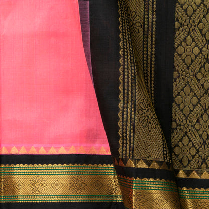 Pastel Pink And Black Kanchi Silk Cotton Saree For Festive Wear VP SC 148
