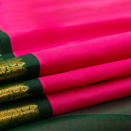 Pink And Green Kanchi Silk Cotton Saree For Festive Wear VP SC 144