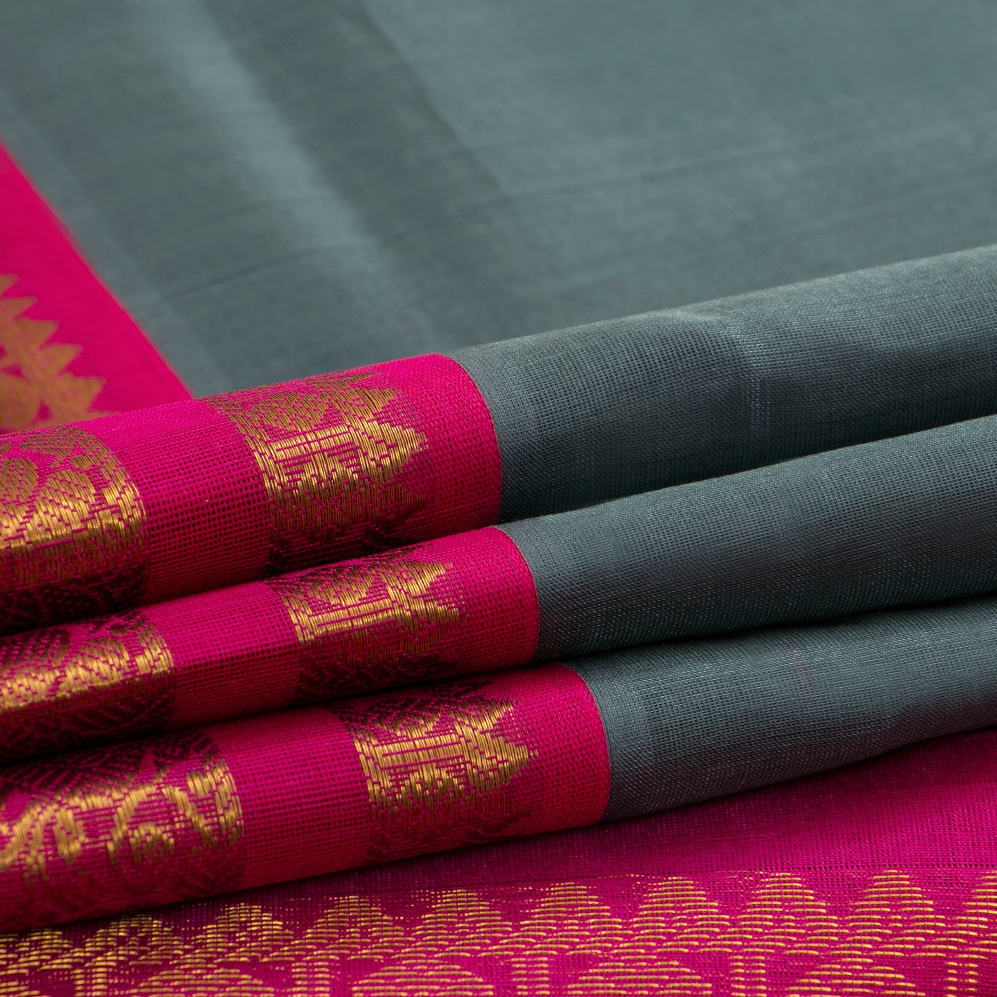 Grey And Pink Kanchi Silk Cotton Saree For Festive Wear VP SC 149