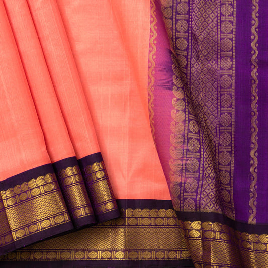 Peach And Purple Kanchi Silk Cotton Saree For Festive Wear VP SC 147 - Silk Cotton - Panjavarnam VP SC 147