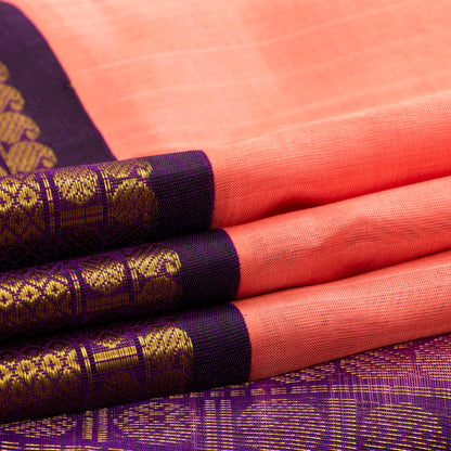 Peach And Purple Kanchi Silk Cotton Saree For Festive Wear VP SC 147