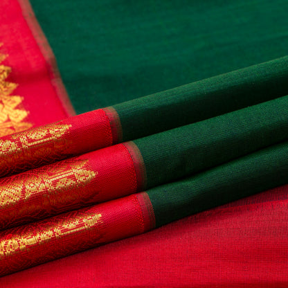 Green And Red Kanchi Silk Cotton Saree With Korvai Border For Festive Wear VP SC 157