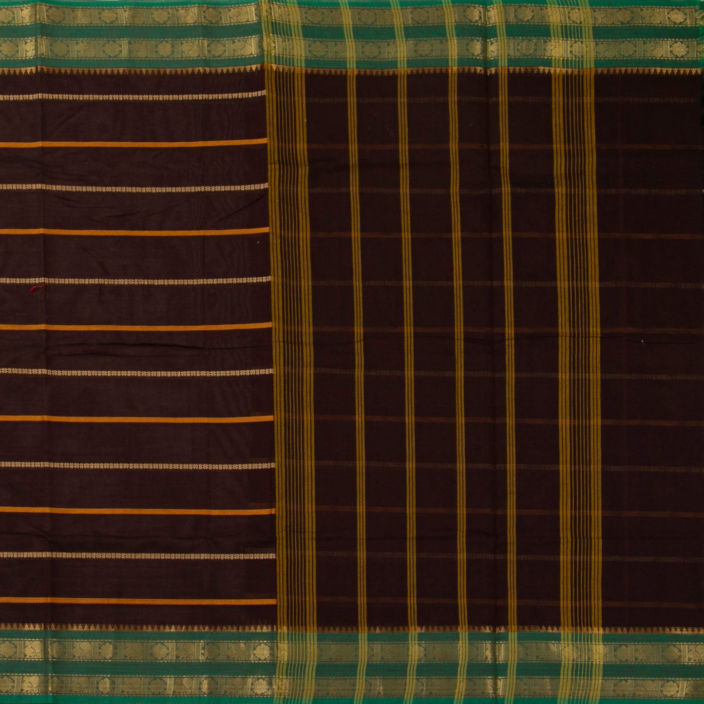 Brown And Green Veldhari Stripes Kanchi Cotton Saree For Festive Wear PV MM KC 924