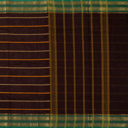 Brown And Green Veldhari Stripes Kanchi Cotton Saree For Festive Wear PV MM KC 924