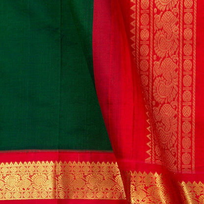 Green And Red Kanchi Silk Cotton Saree With Korvai Border For Festive Wear VP SC 157