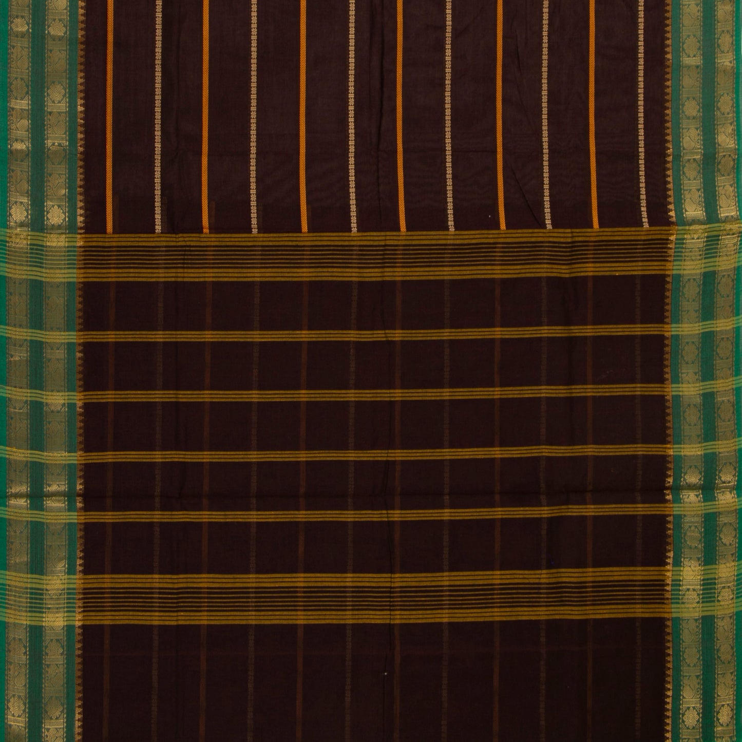 Brown And Green Veldhari Stripes Kanchi Cotton Saree For Festive Wear PV MM KC 924