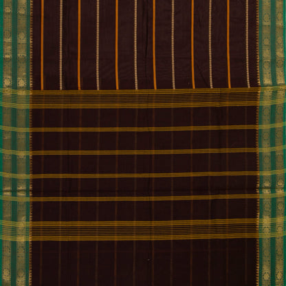 Brown And Green Veldhari Stripes Kanchi Cotton Saree For Festive Wear PV MM KC 924