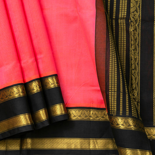Peach Orange And Black Dual Shade Kanchi Silk Cotton Saree For Festive Wear VP SC 142 - Silk Cotton - Panjavarnam VP SC 142