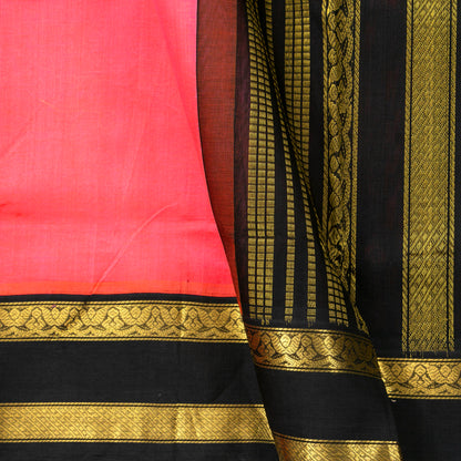 Peach Orange And Black Dual Shade Kanchi Silk Cotton Saree For Festive Wear VP SC 142