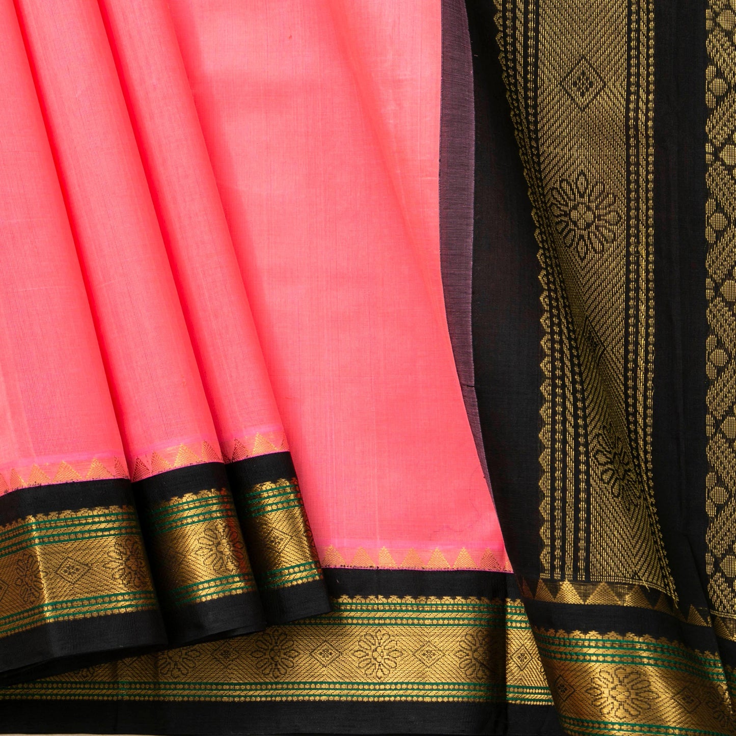Lotus Pink And Black Kanchi Silk Cotton Saree For Office Wear VP SC 156