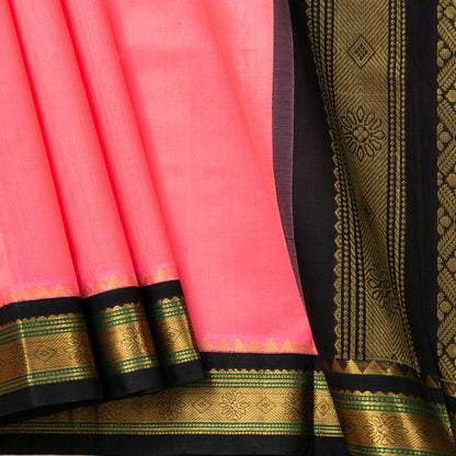 Lotus Pink And Black Kanchi Silk Cotton Saree For Office Wear VP SC 156