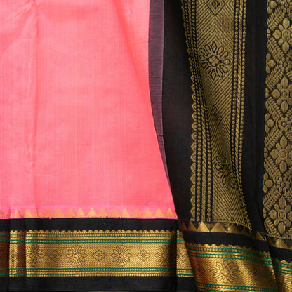 Lotus Pink And Black Kanchi Silk Cotton Saree For Office Wear VP SC 156