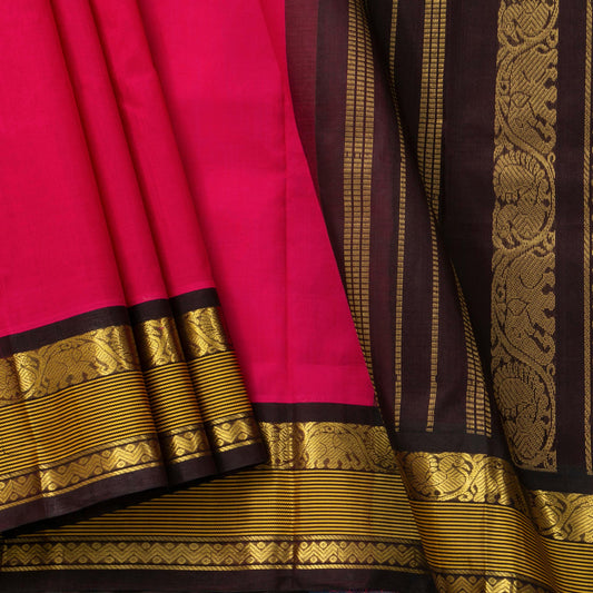 Rani Pink And Brown Kanchi Silk Cotton Saree For Festive Wear VP SC 154 - Silk Cotton - Panjavarnam VP SC 154