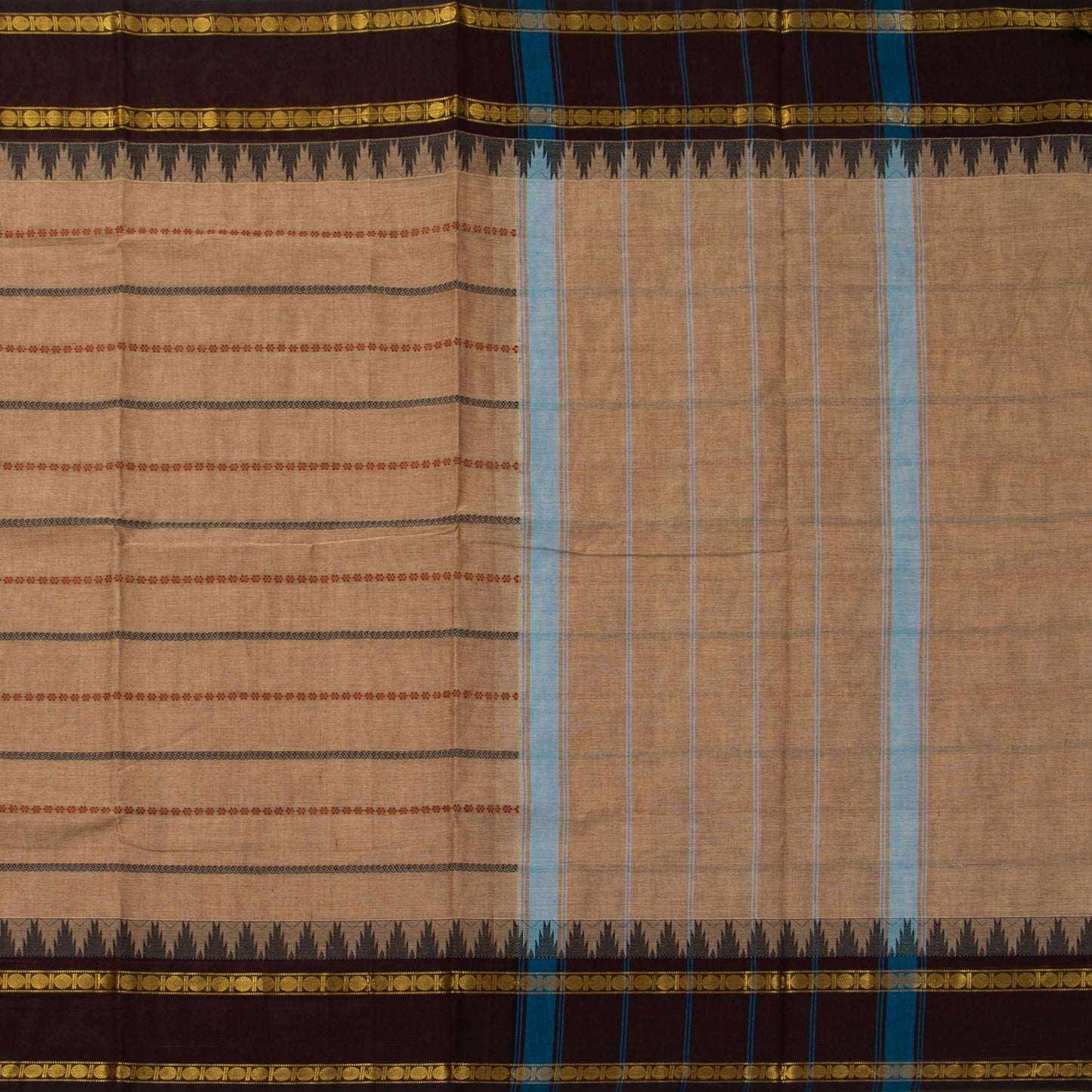 Beige And Brown Veldhari Stripes Kanchi Cotton Saree For Festive Wear PV MM KC 920