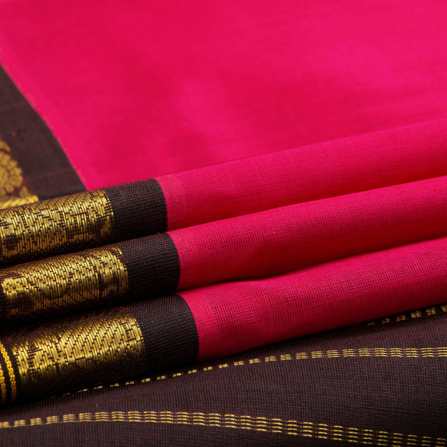 Rani Pink And Brown Kanchi Silk Cotton Saree For Festive Wear VP SC 154