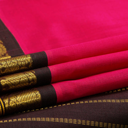 Rani Pink And Brown Kanchi Silk Cotton Saree For Festive Wear VP SC 154