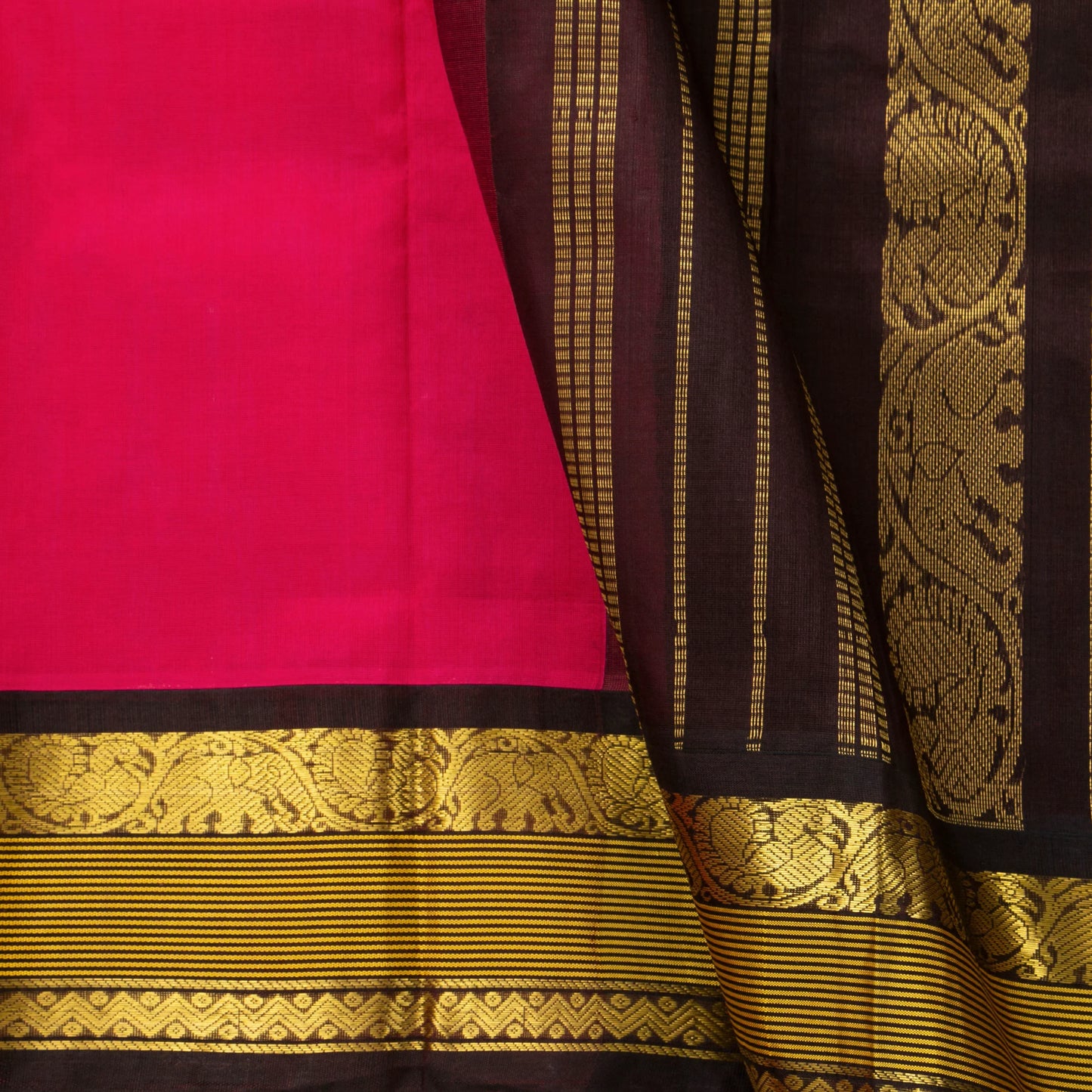 Rani Pink And Brown Kanchi Silk Cotton Saree For Festive Wear VP SC 154
