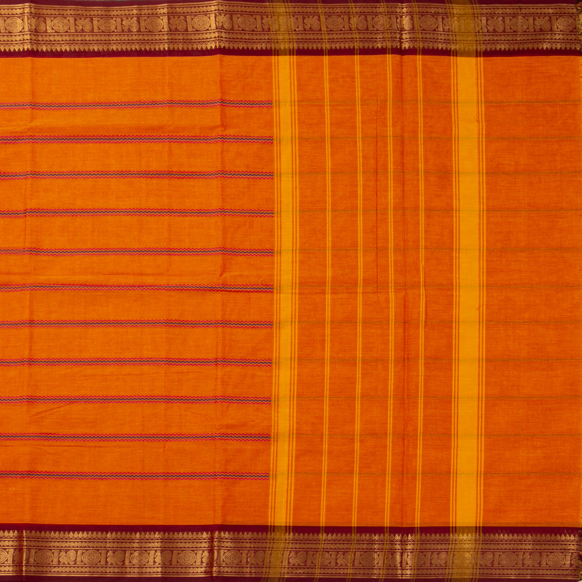Orange And Maroon Kanchi Cotton Saree For Festive Wear PV MM KC 923