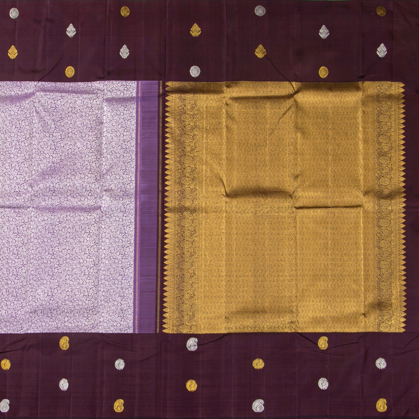 Lavender And Brown Kanchipuram Silk Saree For Festive Wear PV NYC 1543