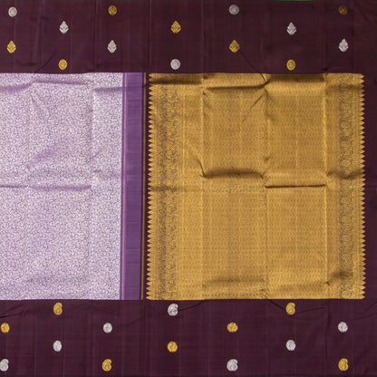 Lavender And Brown Kanchipuram Silk Saree For Festive Wear PV NYC 1543