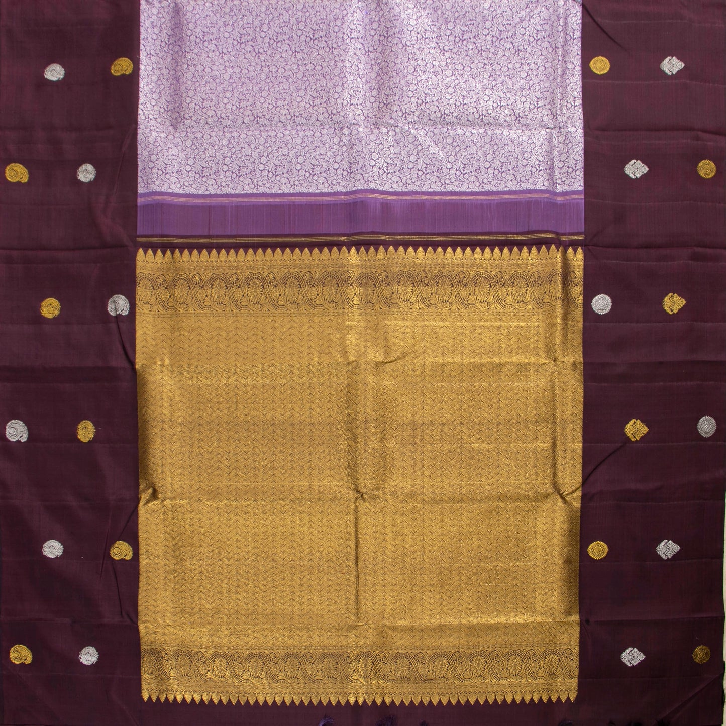 Lavender And Brown Kanchipuram Silk Saree For Festive Wear PV NYC 1543