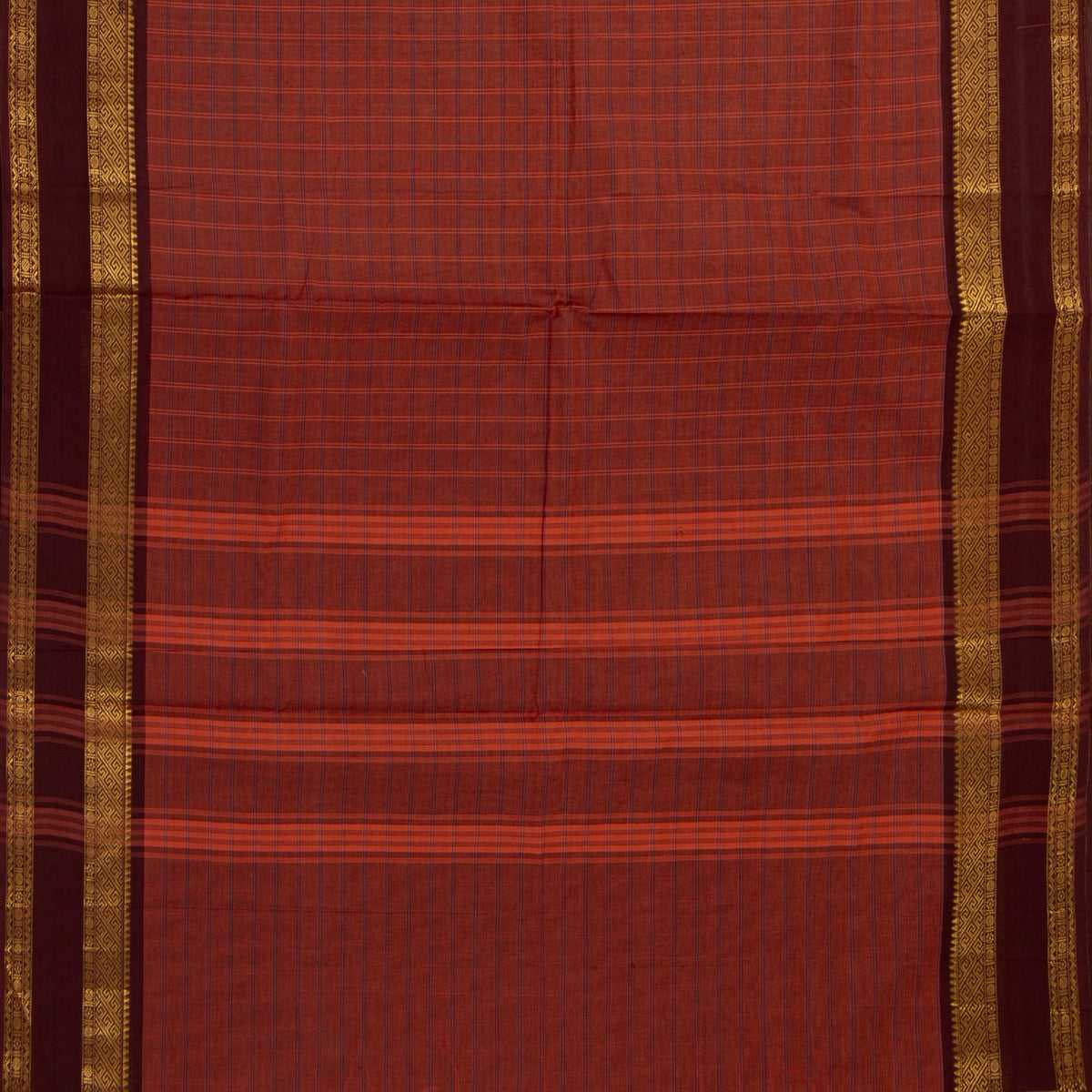 Rust And Brown Kanchi Cotton Saree For Festive Wear PV MM KC 755