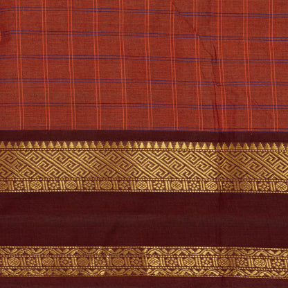 Rust And Brown Kanchi Cotton Saree For Festive Wear PV MM KC 755
