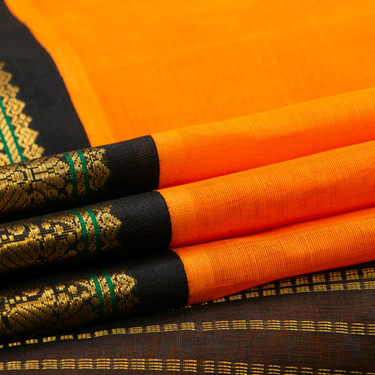 Orange And Black Kanchi Silk Cotton Saree For Festive Wear VP SC 146