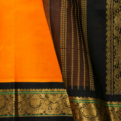 Orange And Black Kanchi Silk Cotton Saree For Festive Wear VP SC 146