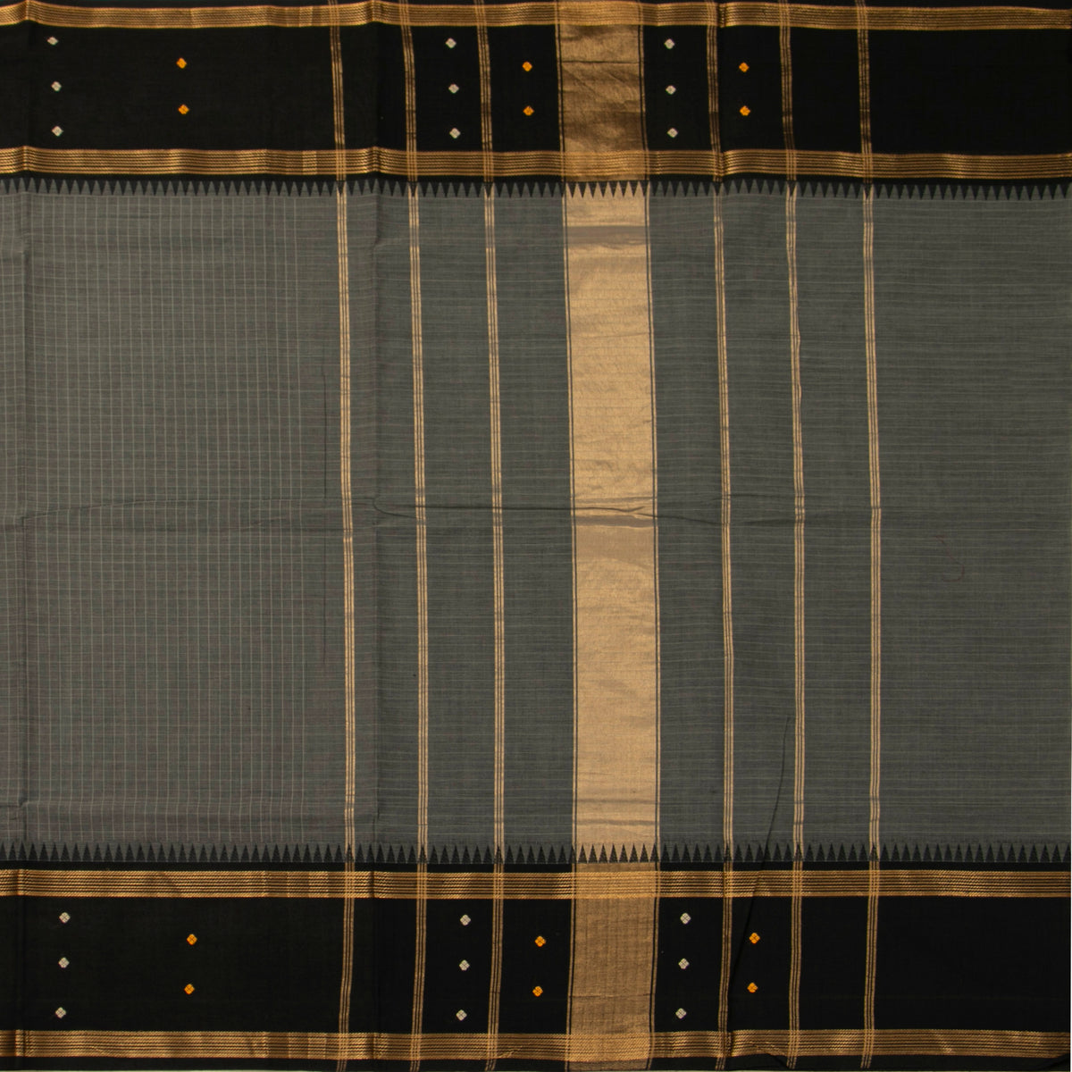 Grey And Black Kanchi Cotton Saree For Festive Wear PV MM KC 925