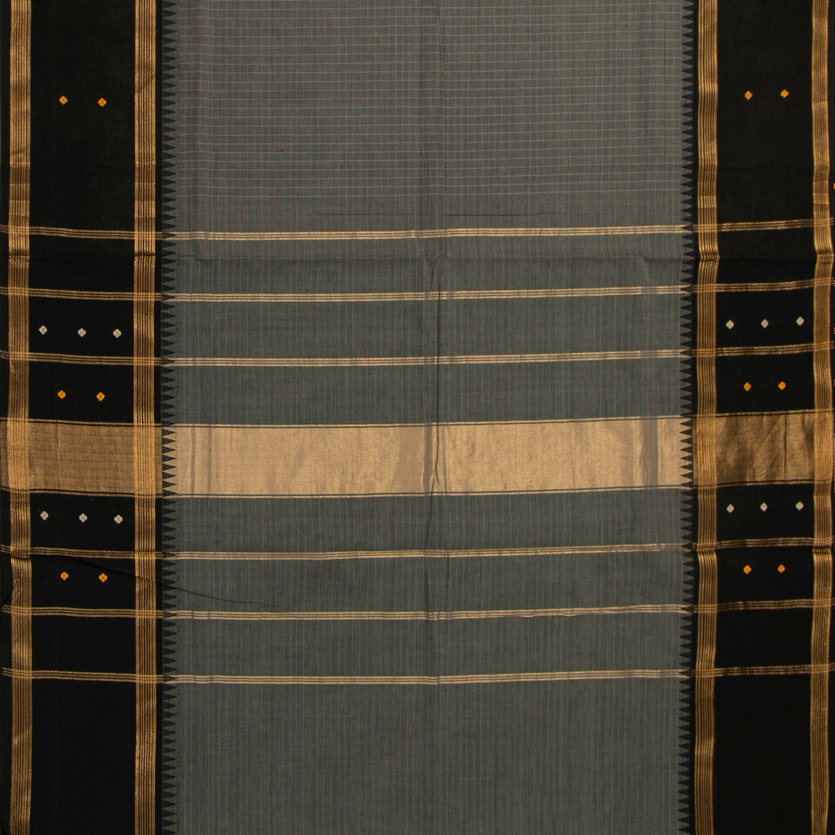 Grey And Black Kanchi Cotton Saree For Festive Wear PV MM KC 925