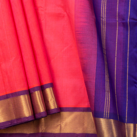 Peach And Royal Blue Kanchi Silk Cotton Saree For Festive Wear VP SC 105 - Silk Cotton - Panjavarnam VP SC 105