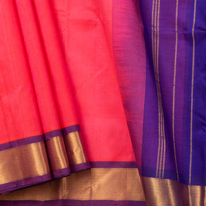 Peach And Royal Blue Kanchi Silk Cotton Saree For Festive Wear VP SC 105