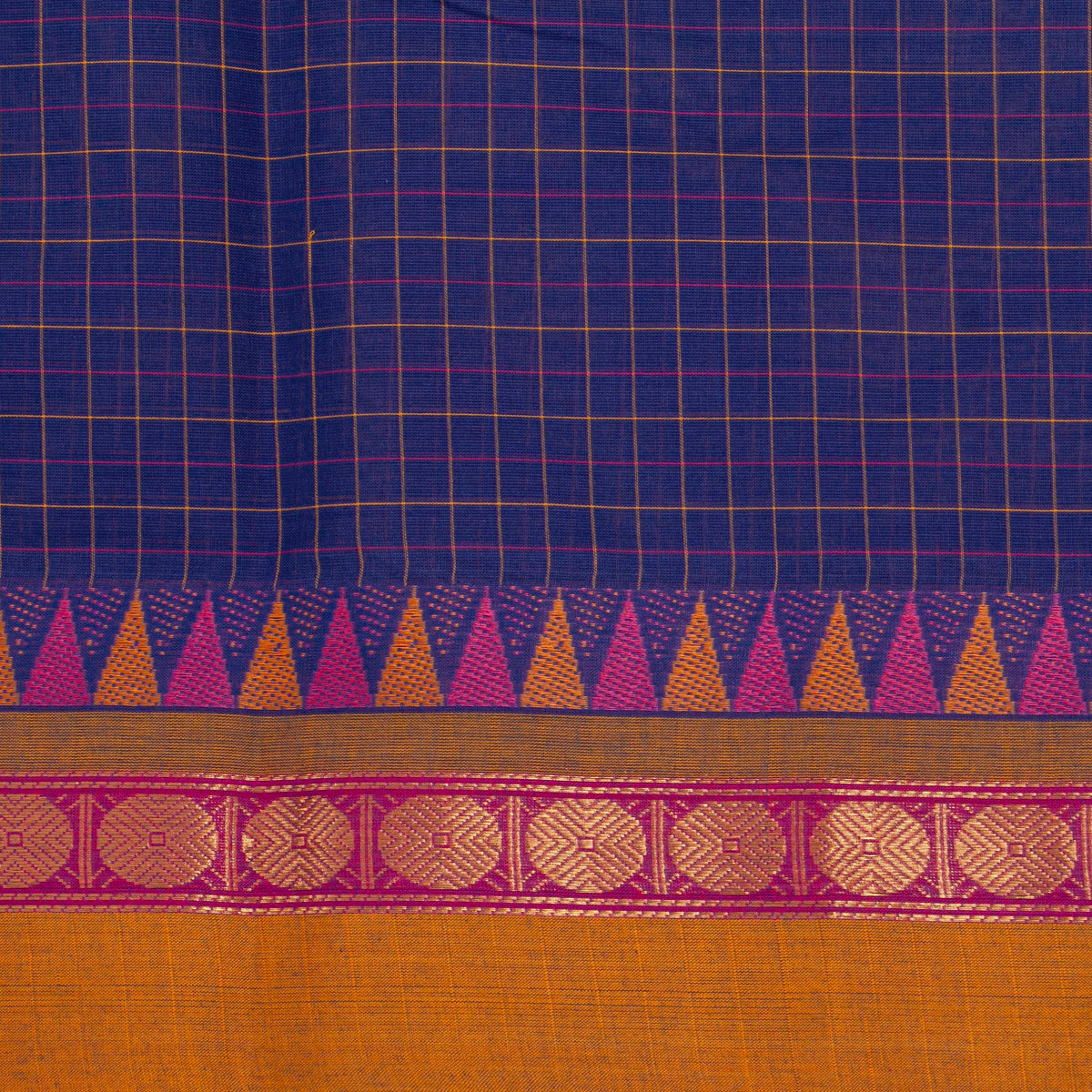 Blue And Mustard Kanchi Cotton Saree For Festive Wear PV MM KC 753