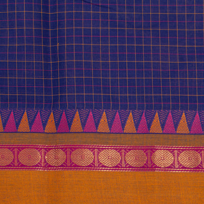 Blue And Mustard Kanchi Cotton Saree For Festive Wear PV MM KC 753