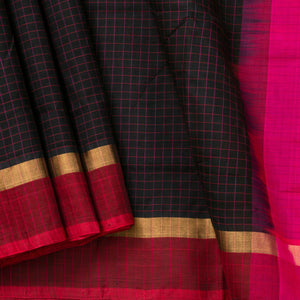 Black And Magenta Kanchi Silk Cotton Saree For Office Wear VP SC 108