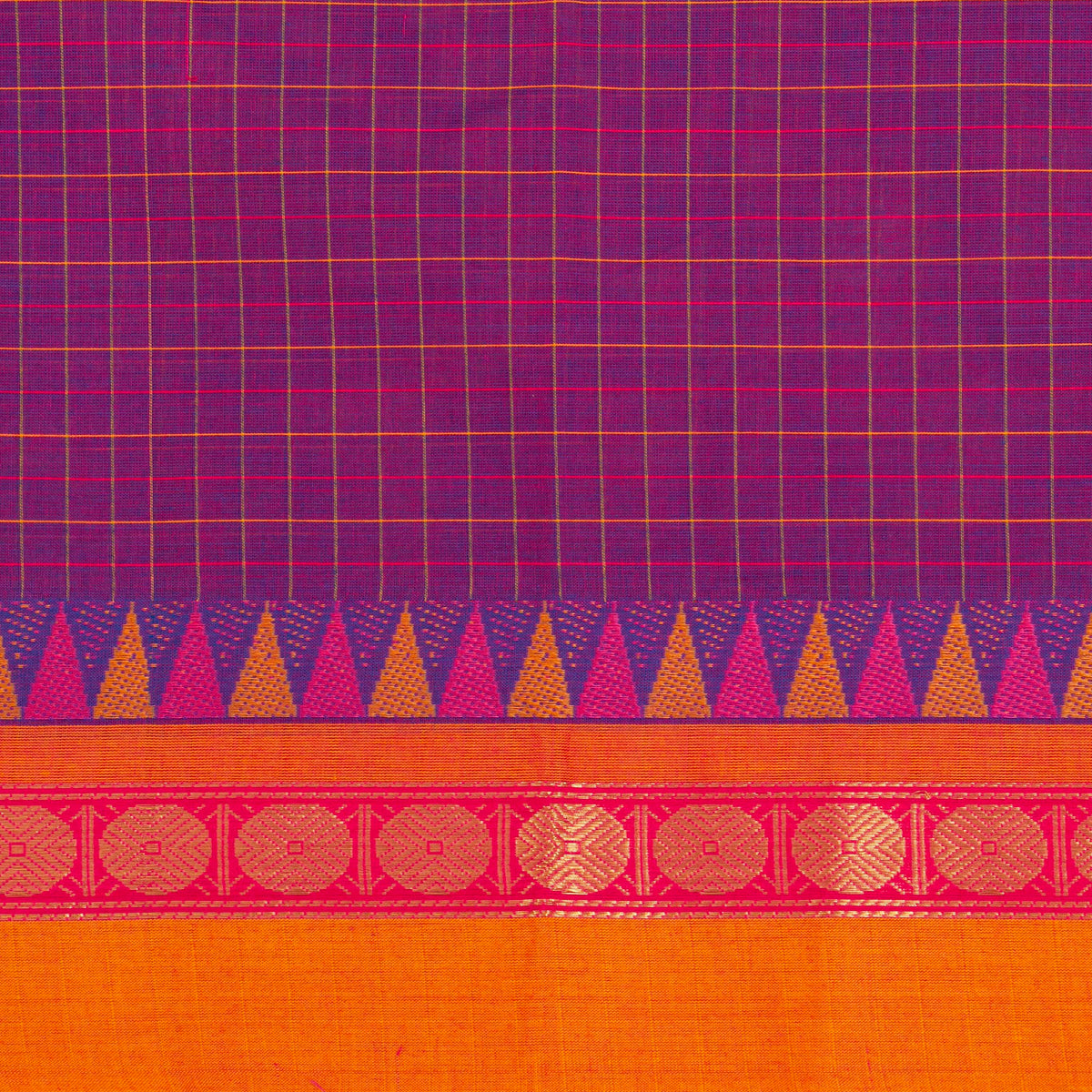 Magenta And Orange Kanchi Cotton Saree For Festive Wear PV MM KC 746